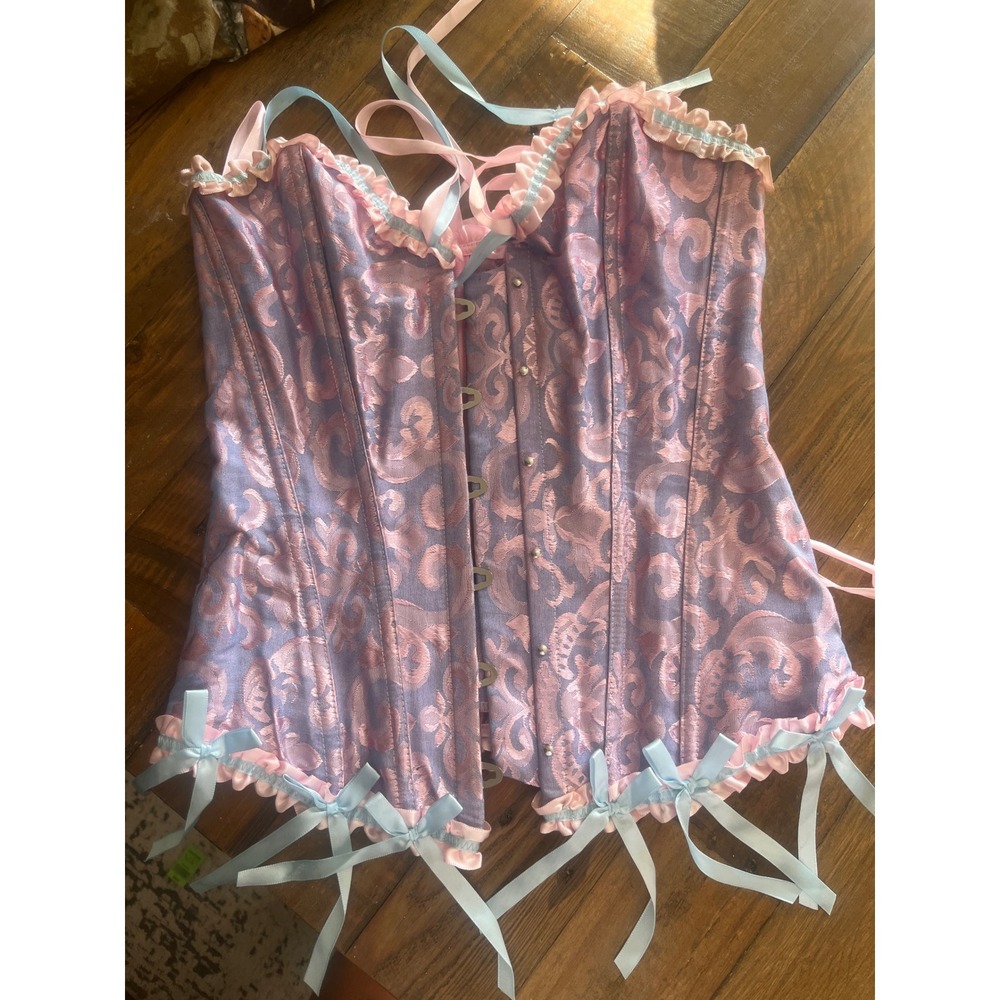 UNBRANDED Brocade Corset Top Coquette Women S Pink Lavender Pastel Y2K Bows